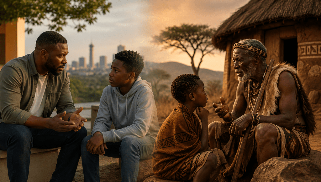 Modern and ancient African wisdom being passed down